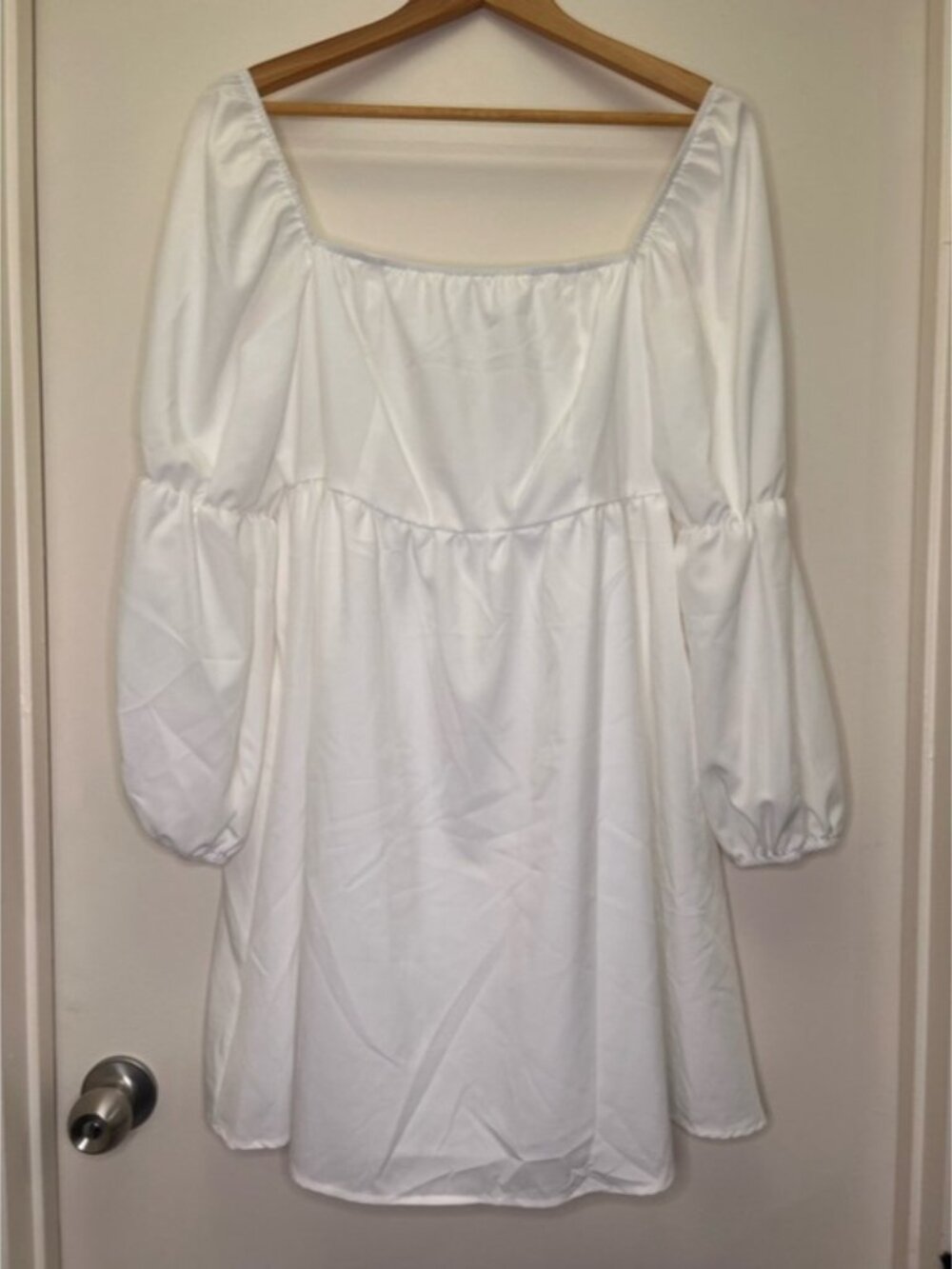 White Puff Sleeve Babydoll Mini Dress Square Neck Cottagecore XXL
